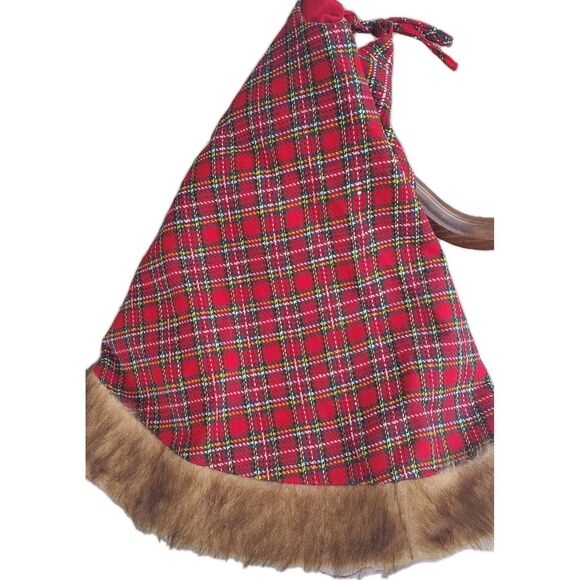 Christmas Tree Skirt Red Green Plaid Tartan Faux Fur Brown 48 In Rustic Cabin - Picture 6 of 9